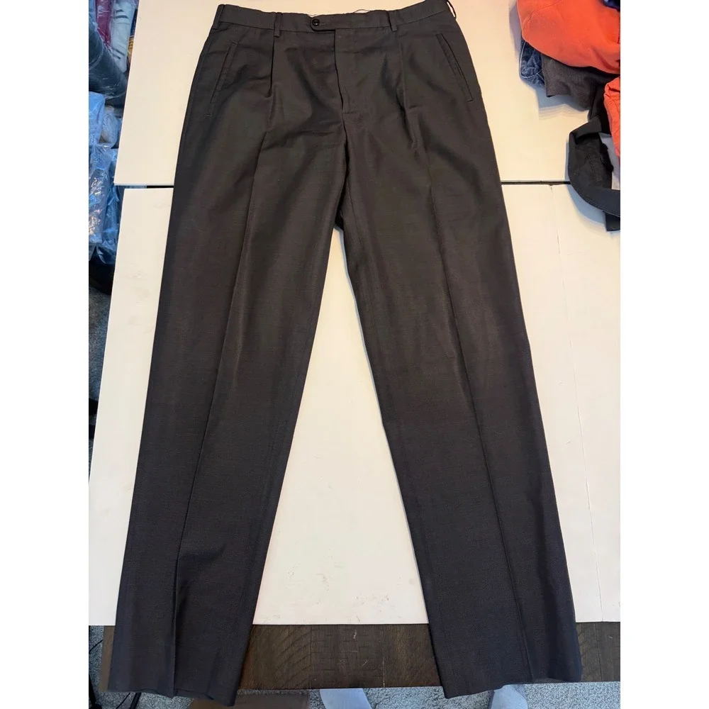 Zanella Nordstrom Mens Charcoal Gray Pleated Wool Dress Pants Italy 36x32 111164